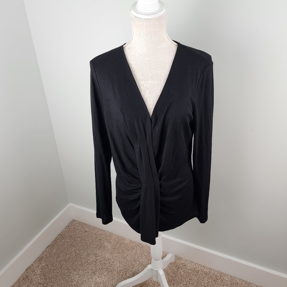 Etcetera Women’s Long Sleeve Twist Front V Neck Blouse Top Black Size Large - Picture 2 of 9